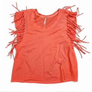 Free People Fringe Sleeve Coral Shirt, Size XS